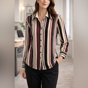 Dressbarn long sleeve button up shirt Women’s large vertical striped collared
